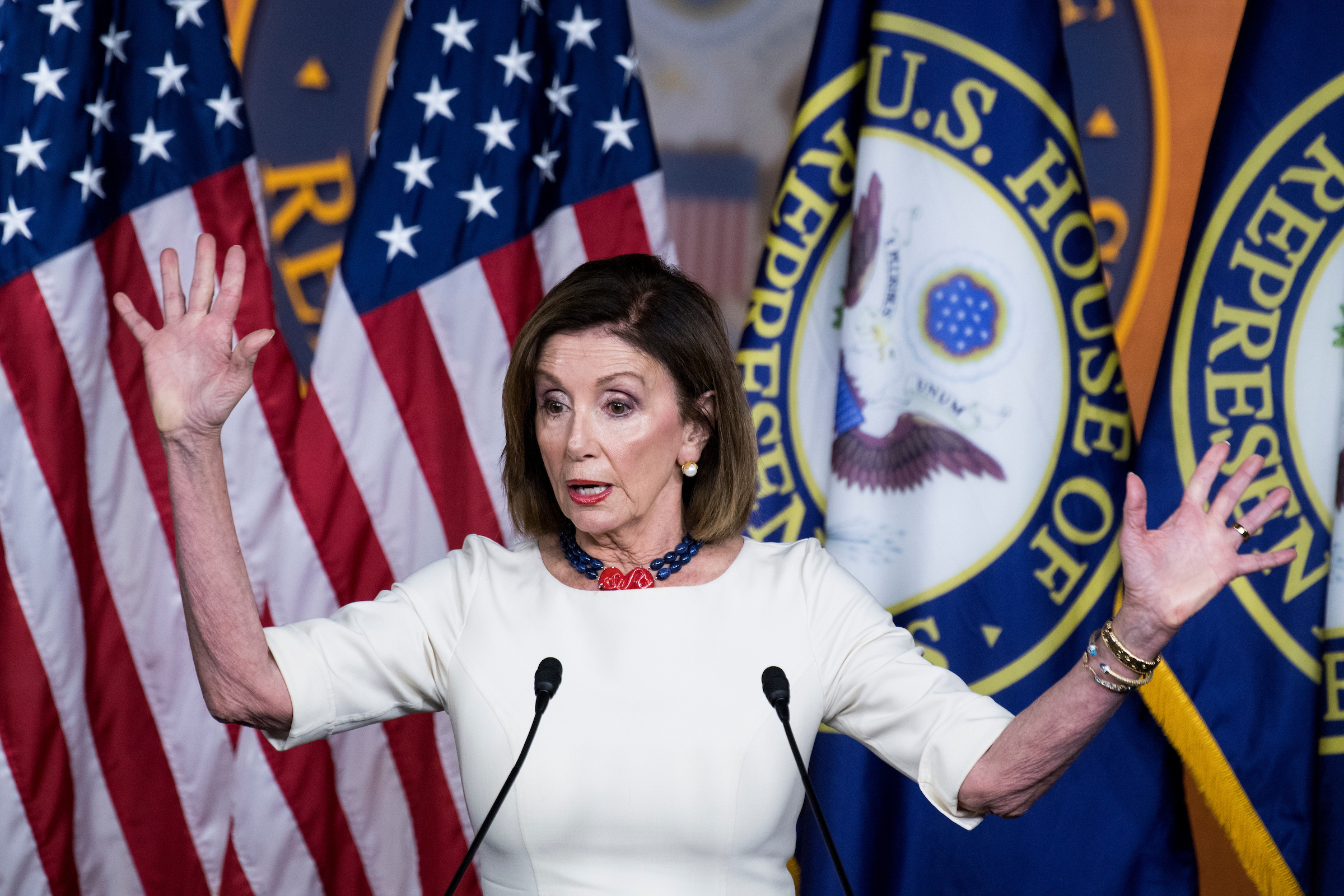 Speaker Nancy Pelosi at a Thursday news conference in the Capitol. (Bill Clark/CQ Roll Call)