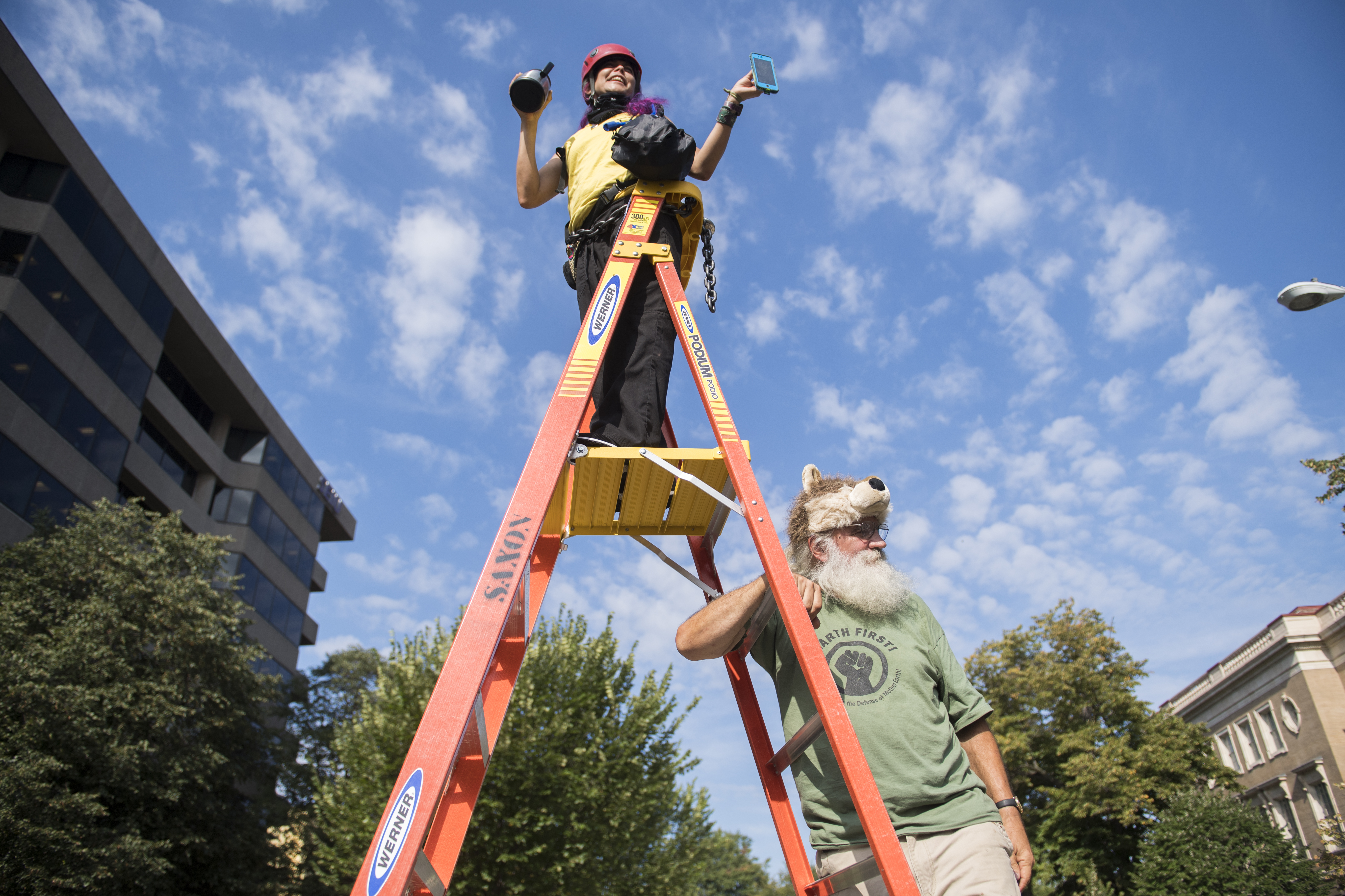 UNITED STATES - SEPTEMBER 23: Protesters calling for action of climate change block the intersection of 18th Street and Massachusetts Avenue, NW, on Monday, September 23, 2019. Climate activists calling the action “Shut Down D.C.” blocked intersections throughout the city to draw attention to climate change. (Photo By Tom Williams/CQ Roll Call)