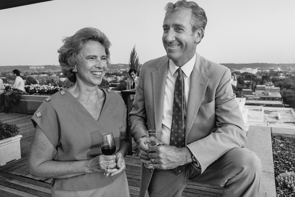 Rep. William J. Hughes, D-N.J. with wife Nancy drinking wine. (Photo by CQ Roll Call)