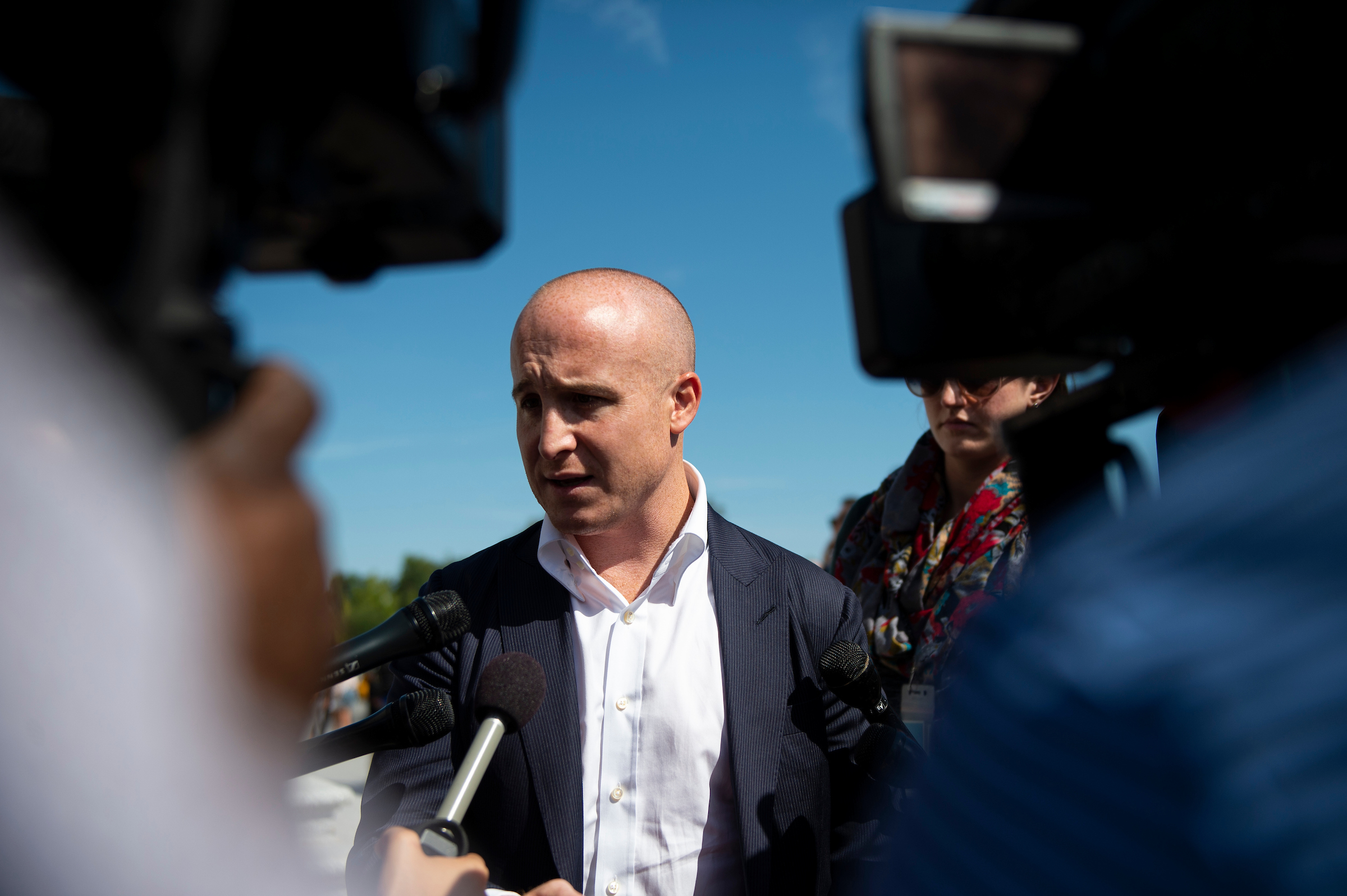 Rep. Max Rose, D-N.Y., talks with the media after votes on Capitol Hill in September. (Caroline Brehman/CQ Roll Call file photo)