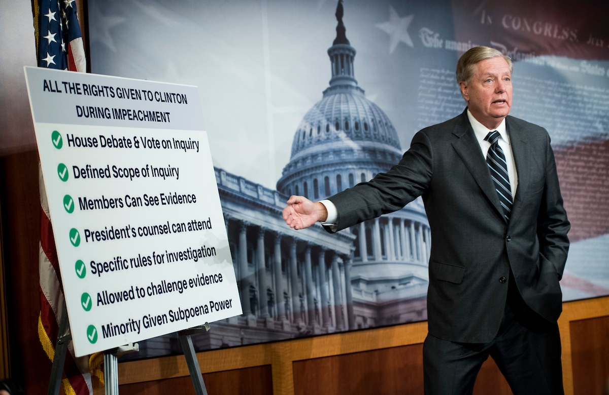 Sen. Lindsey Graham introduced a resolution condemning the House’s impeachment probe. (Bill Clark/CQ Roll Call)