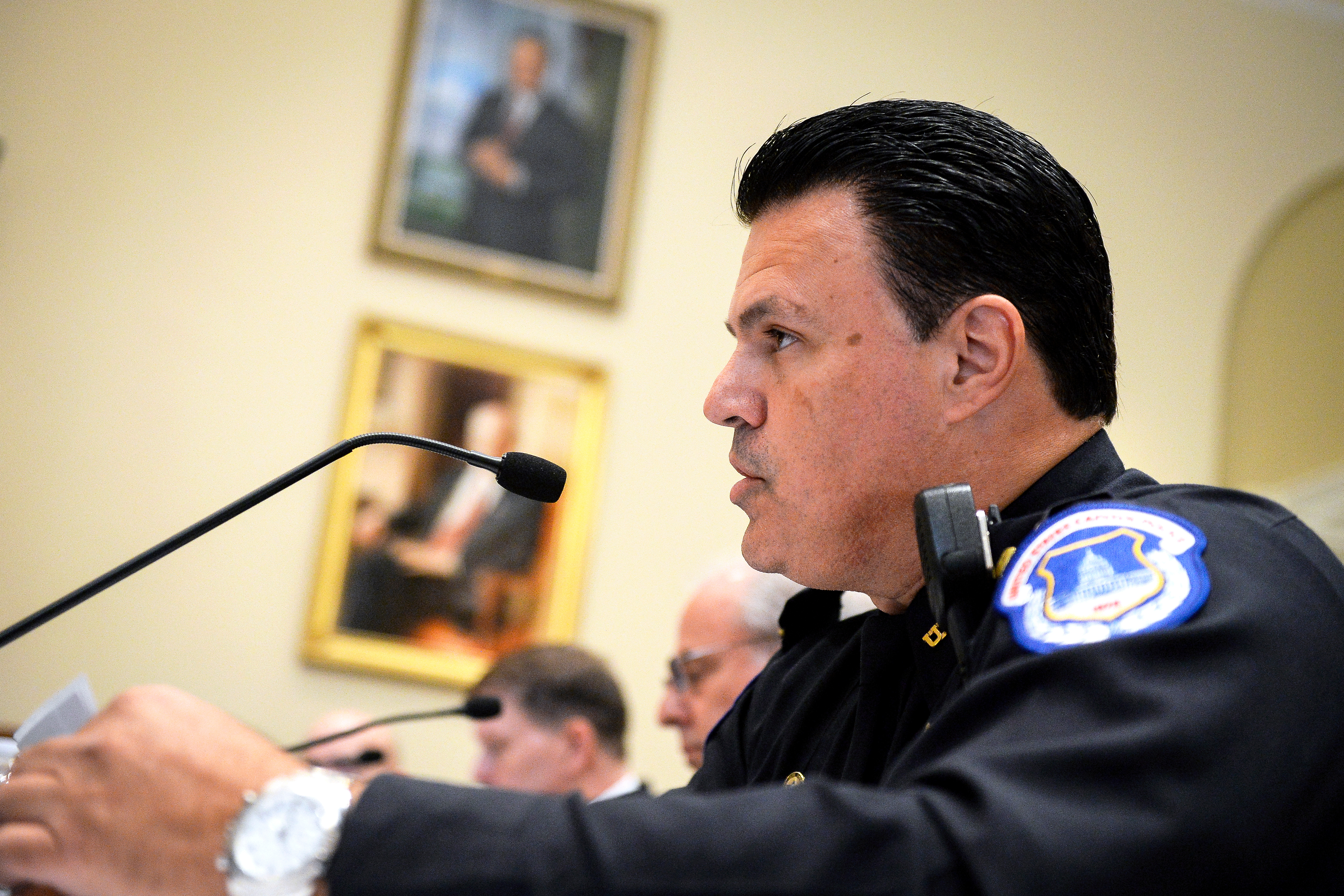 UNITED STATES - JULY 16: Gus Papathanasiou, chairman of the U.S. Capitol Police Labor Committee testifies during a House Administration Committee hearing on ‘Oversight of the United States Capitol Police’ on Capitol Hill on Tuesday July 16, 2019. (Photo by Caroline Brehman/CQ Roll Call)