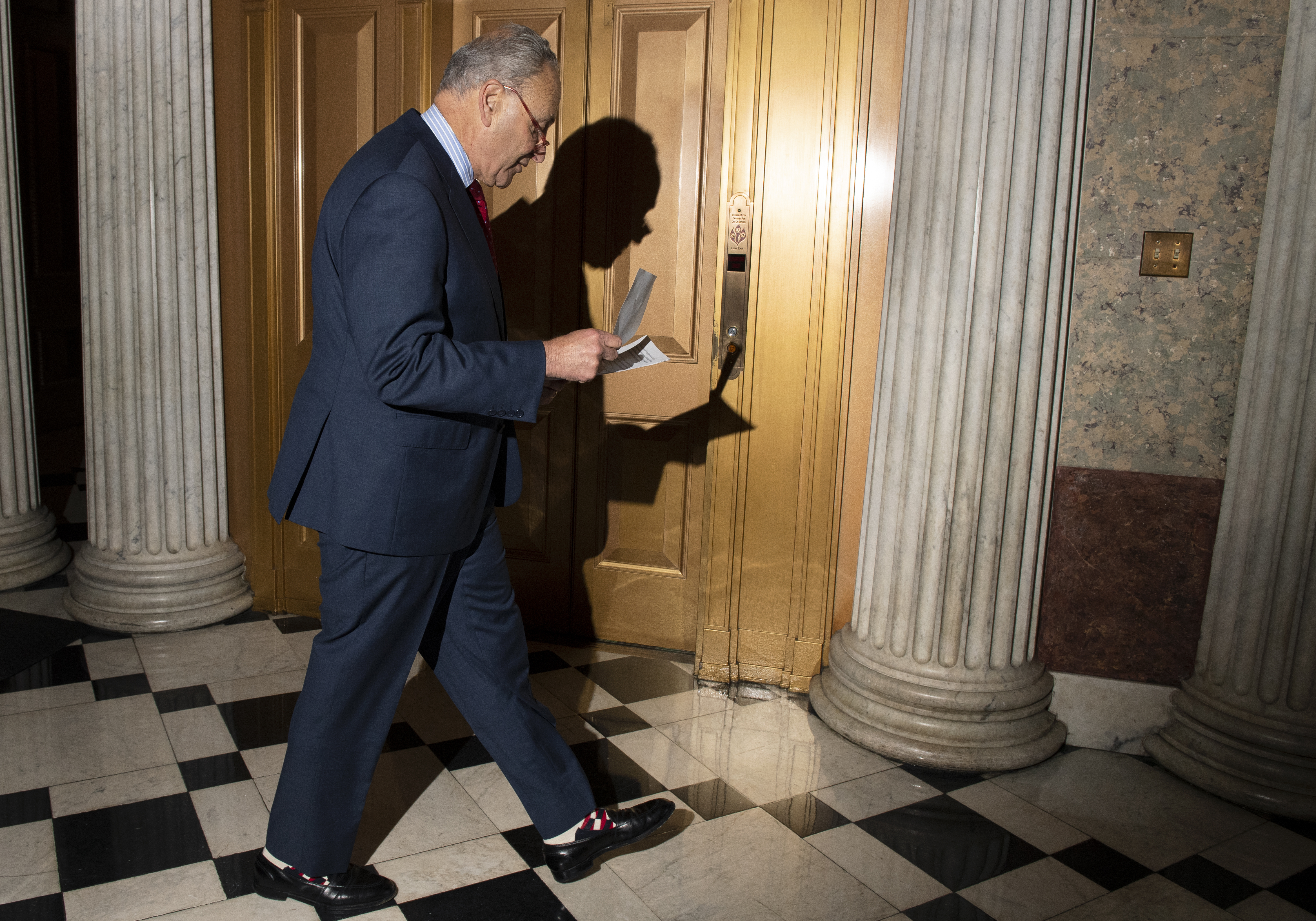 Senate Minority Leader Charles E. Schumer said Democrats “oppose the president stealing money from our military families” for a border wall. (Caroline Brehman/CQ Roll Call)