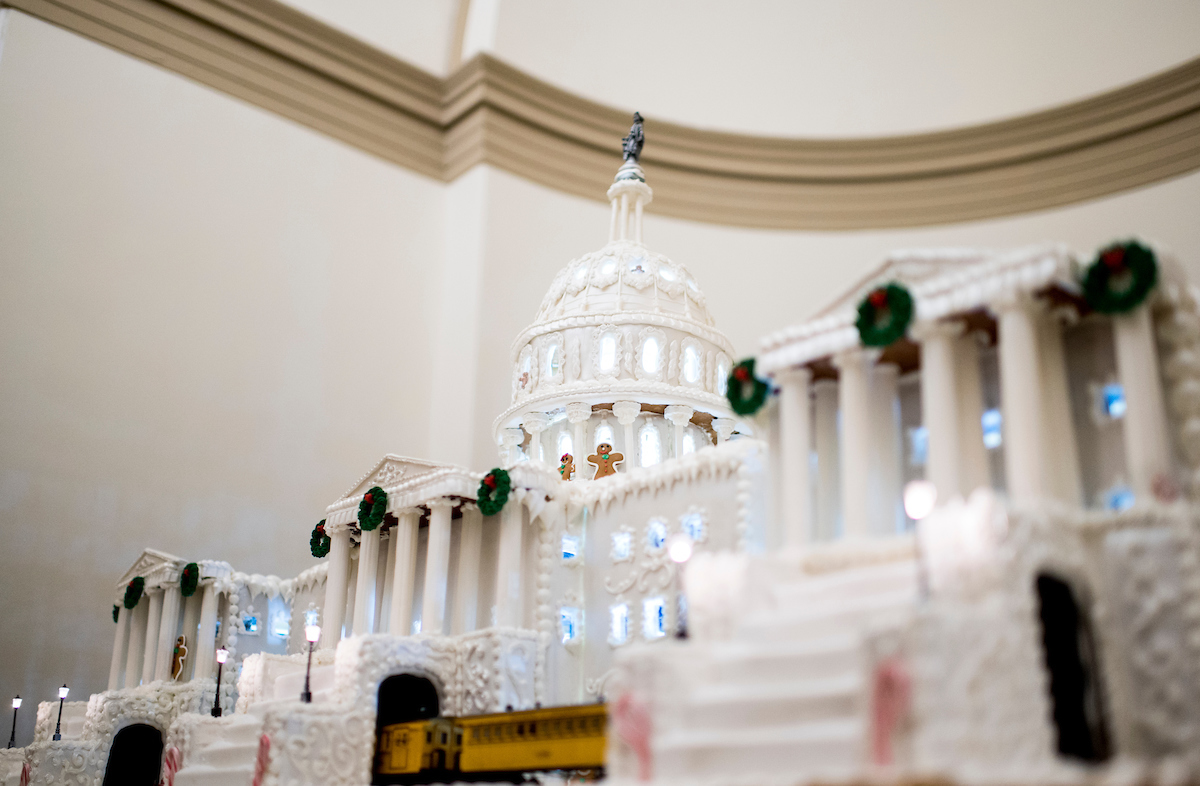 The U.S. Capitol gingerbread replica sits on display by the Memorial Door on the first floor of the Capitol on Tuesday. (Bill Clark/CQ Roll Call)