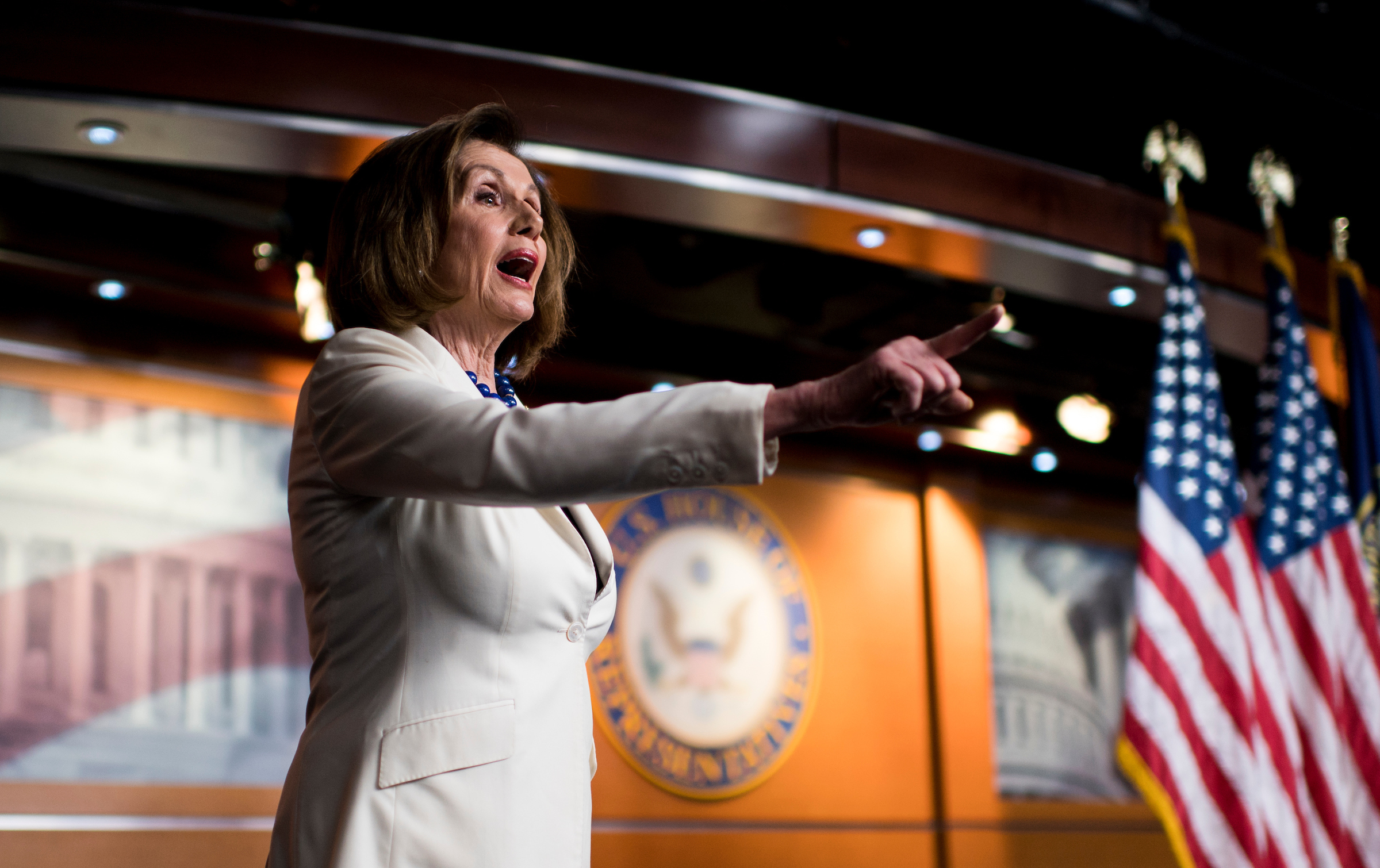 As she ends her weekly news conference Speaker of the House Nancy Pelosi, D-Calif., angrily reacts after a reporter asks if she hates the President on Thursday. (Bill Clark/CQ Roll Call)