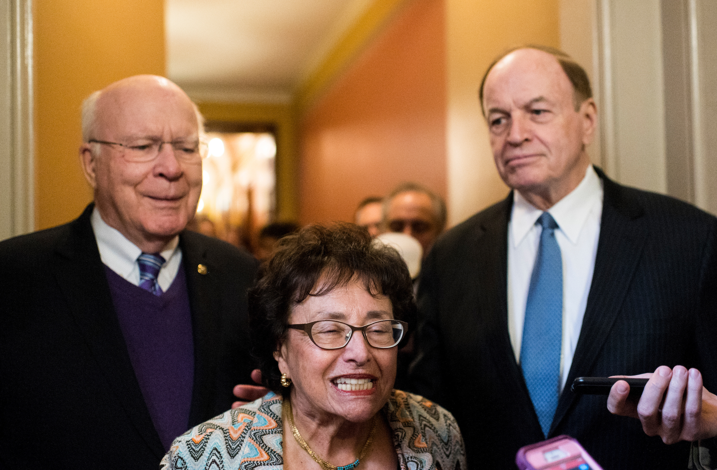 From left, Sen. Patrick Leahy, D-Vt., Rep. Nita Lowey, D-N.Y., Sen. Richard Shelby, R-Ala., along with Rep. Kay Granger, R-Texas, not pictured, announced on Thursday that they had reached a deal on a spending agreement before government funding runs out at the end of this week. (Bill Clark/CQ Roll Call)